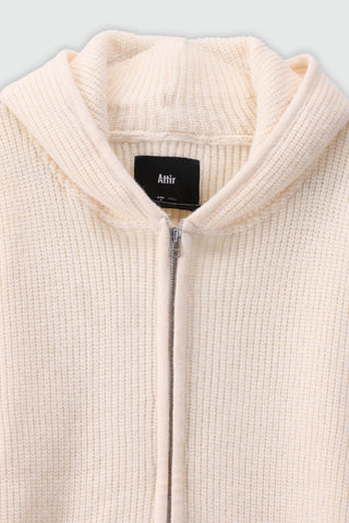 Chunky Knitted Hoodie Jumper in Cream