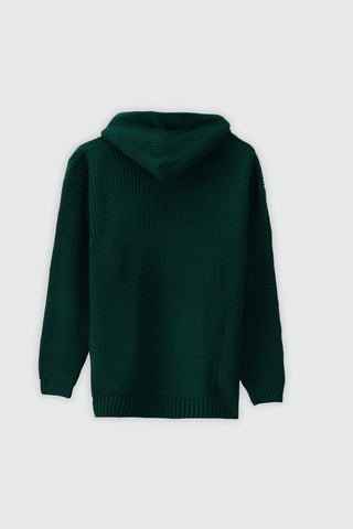 Cardigan Knitted Oversized Hoodie in Bottle Green
