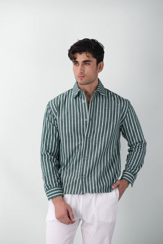 Oversized Striped Boxy Fit Shirt in Green