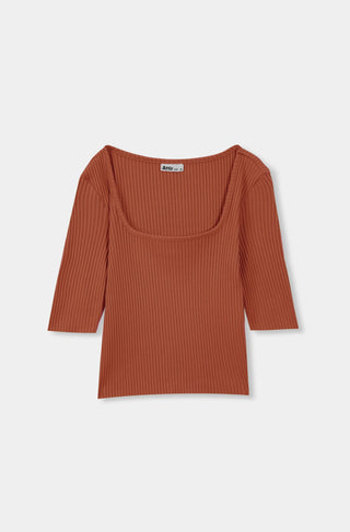 Ribbed Square Top in Florescent Orange