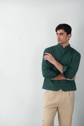 Stand-up Collar Overshirt in Brushed Green