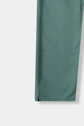 Waffle Textured Wide-leg Trouser in Pastel Green