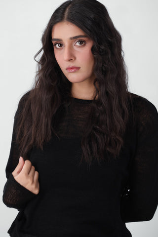 Knitted Sheer Top in Black