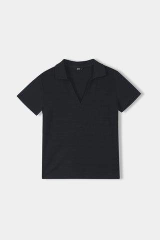 Textured Polo T-shirt in Black