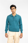 100% Merino Wool Polo in Deep Blue SWEATER ATTIR-MEN