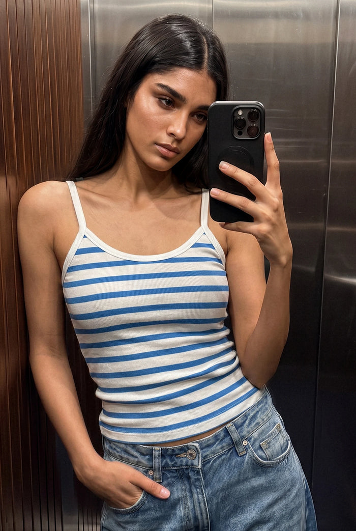 Striped Sleeveless Top in White