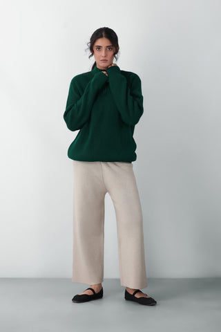 Q Zip Knitted Jumper in Bottle Green