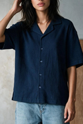 Smock Camp Collar Shirt / NAVY SHIRT ATTIR-UNISEX