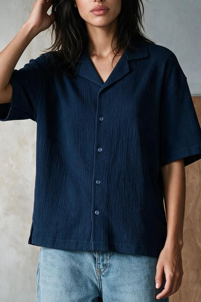 Smock Camp Collar Shirt / NAVY