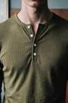 Rib-Knit Henley T-shirt / OLIVE HENLEY ATTIR-MEN