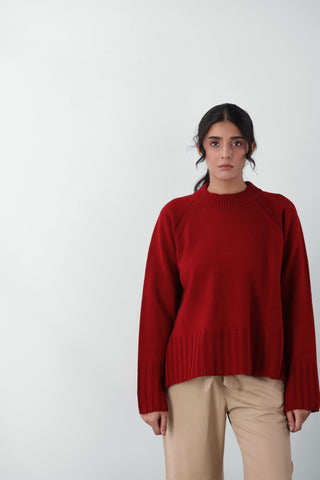 Side-Slit Knitted Jumper in Scarlet Red