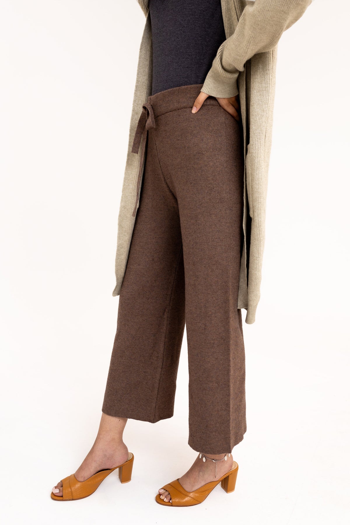 Knitted Wide-Leg Trouser in Camel BOTTOM ATTIR-WOMEN