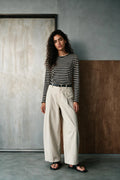 Striped Long Sleeves Top / BLACK & BEIGE TEE ATTIR-WOMEN