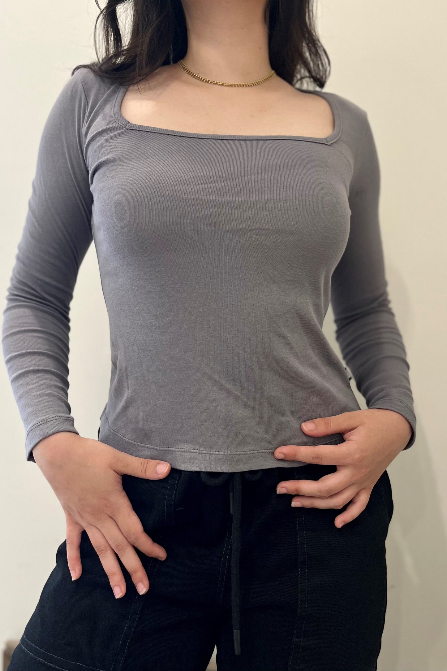 Square Neck Top in Shark Grey