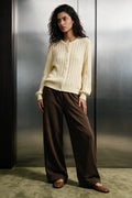 Puff Sleeve Brushed Cardigan / OFF-WHITE SWEATER ATTIR-WOMEN