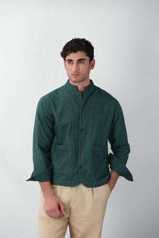 Stand-up Collar Overshirt in Brushed Green