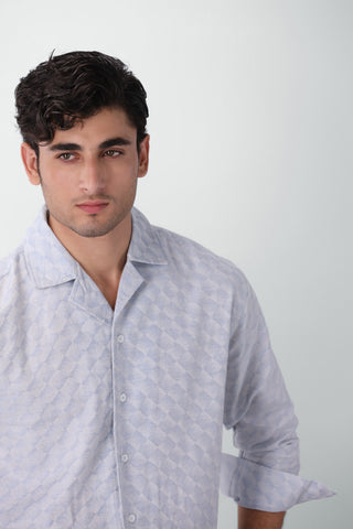 Boxy Fit Camp Collar Shirt in Diamond Blue