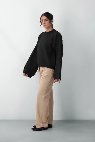 Fluffy Oversized Knitted Jumper in Black