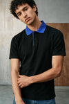 Contrast Collar Detail Polo Shirt / BLACK POLO ATTIR-MEN