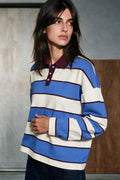 Contrast Collar Striped Polo Shirt / MAROON STRIPE RUGBYPOLO ATTIR-WOMEN