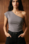 One Shoulder Top in Grey TOP ATTIR-WOMEN