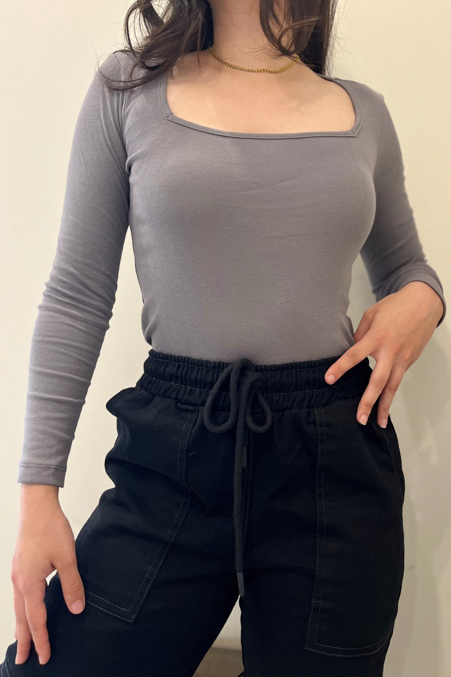 Square Neck Top in Shark Grey