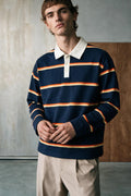 Striped Polo Shirt with Contrast Detail / NAVY STRIPES RUGBYPOLO ATTIR-UNISEX