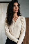 Long Sleeve V-neck Henley / CREAM HENLEY ATTIR-WOMEN