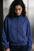 Elasticated Mock Neck Zipper / BLUE JACKET ATTIR-WOMEN