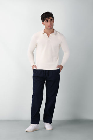 Furry Knitted Polo Jumper in Snow