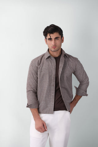 Oversized Striped Boxy Fit Shirt in Chocolate