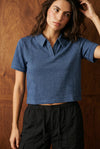 Cropped Polo Top in Blue Melange POLO ATTIR-WOMEN