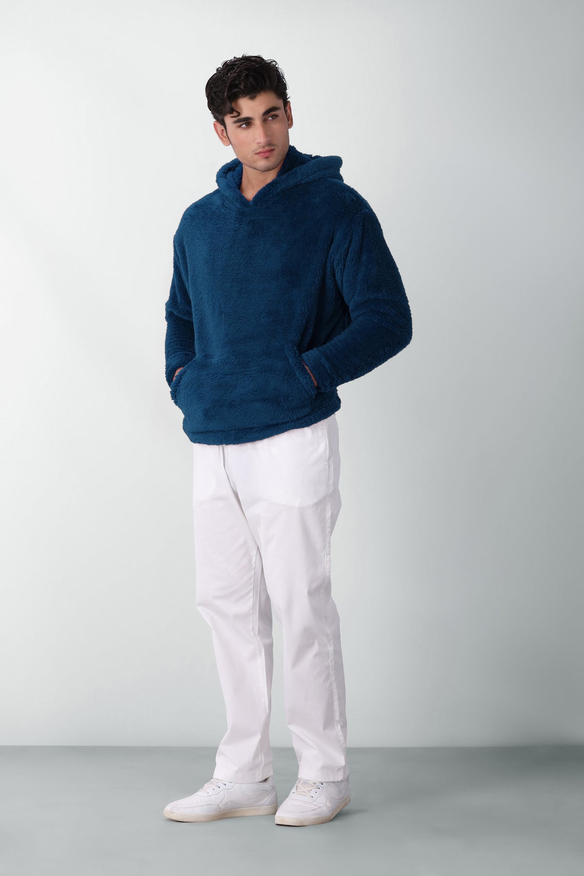 Teddy Fur Hoodie in Navy Blue HOODIE ATTIR-UNISEX