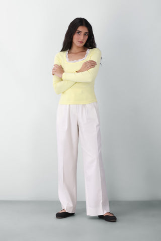 Lace Layer Square Neck Top in Butter Yellow