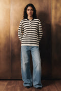 Crochet Knit Henley Shirt / OFF WHITE HENLEY ATTIR-WOMEN