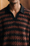 Crochet Knit Polo Shirt / BROWN POLO ATTIR-MEN