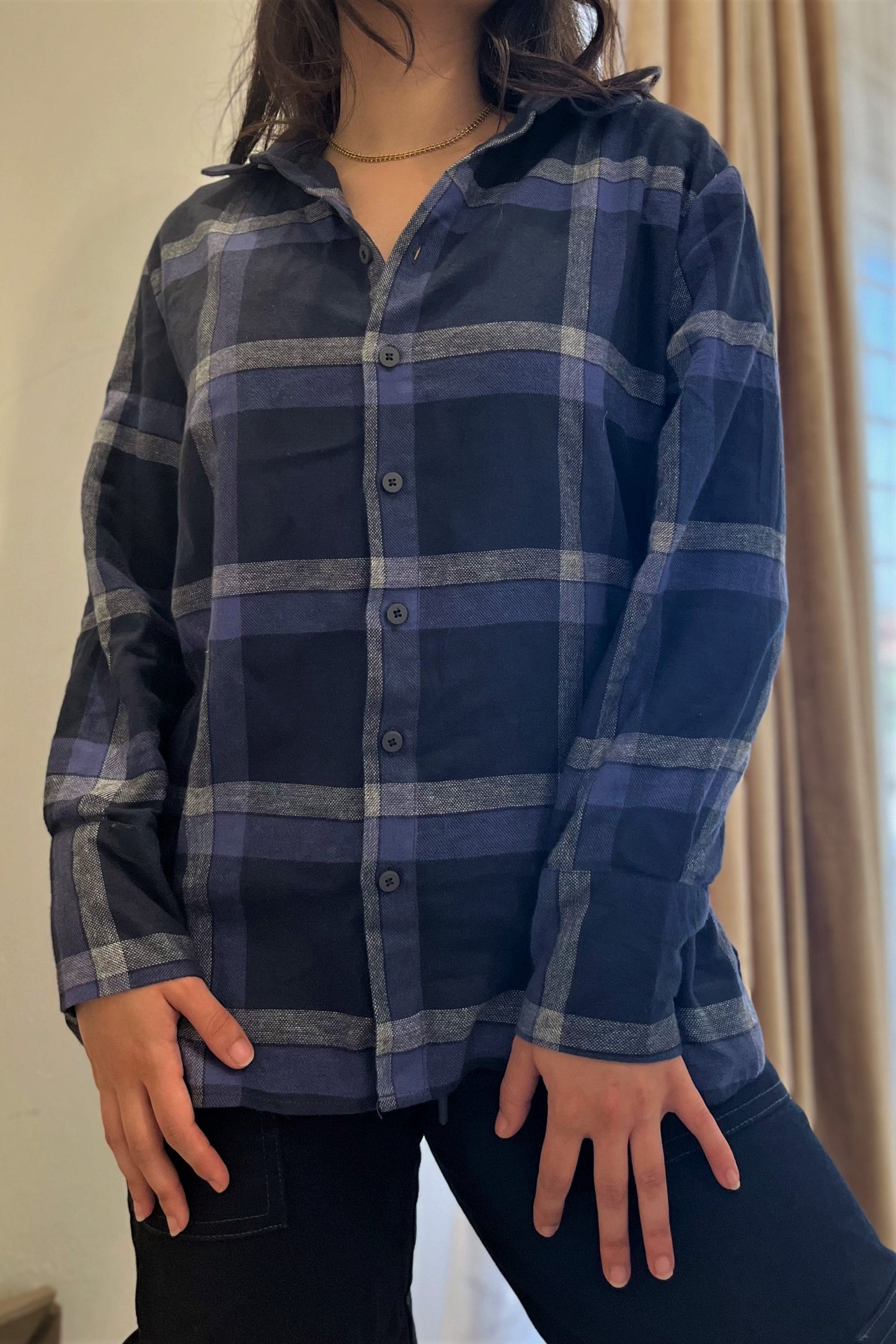 Oversized Shirt in Indigo Flannel Weave