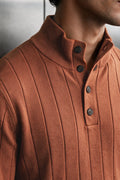 Mock-Neck Button Up Sweater / MELANGE BROWN SWEATER ATTIR-MEN