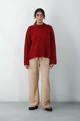 Side-Slit Knitted Jumper in Scarlet Red