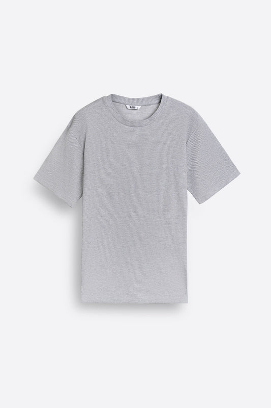 Textured-Knit T-shirt in Heather Grey