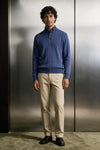 Mock-Neck Button Up Sweater / MELANGE BLUE SWEATER ATTIR-MEN