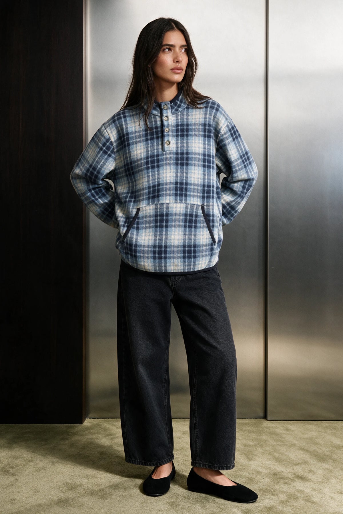 Flannel Mock Neck / BLUE FLANNEL MOCKNECK ATTIR-MEN