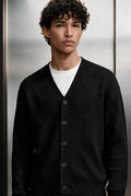 Rib-Knit Cardigan Sweater / BLACK CARDIGAN ATTIR-UNISEX