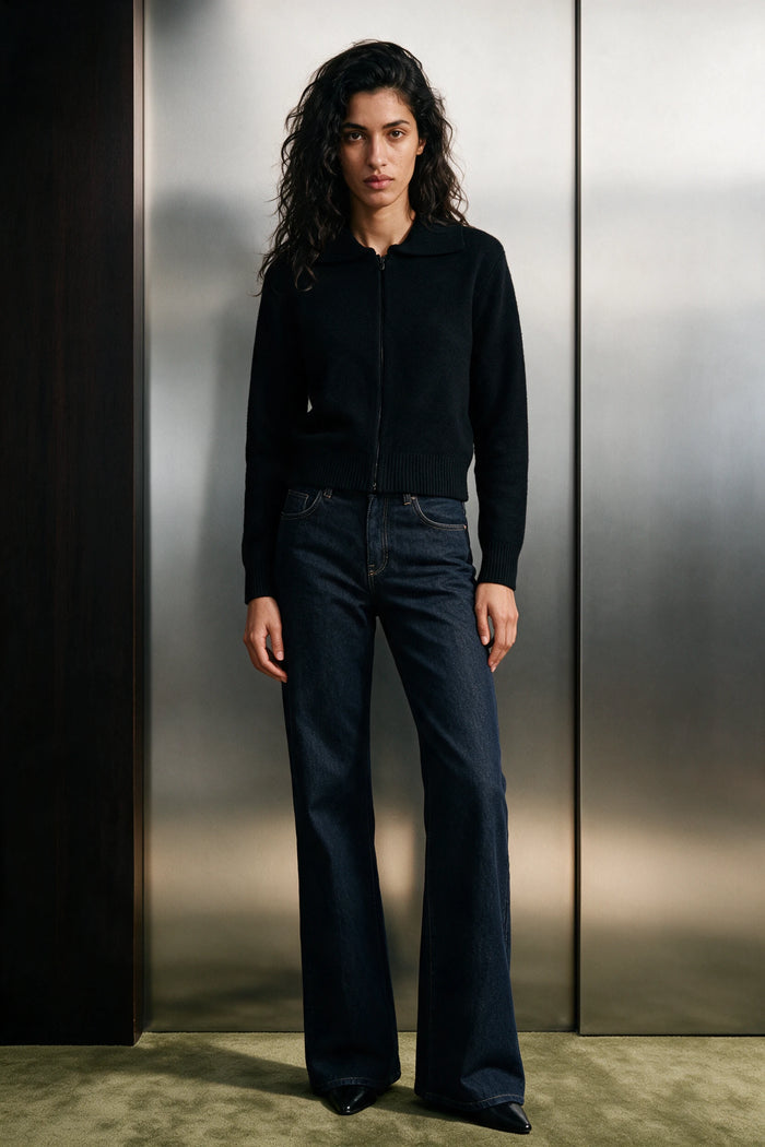 Zip Up Knitted Jumper / BLACK