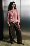Puff Sleeve Brushed Cardigan / PINK SWEATER ATTIR-WOMEN