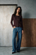 Ribbed Button Up Top / BURGUNDY TOP ATTIR-WOMEN