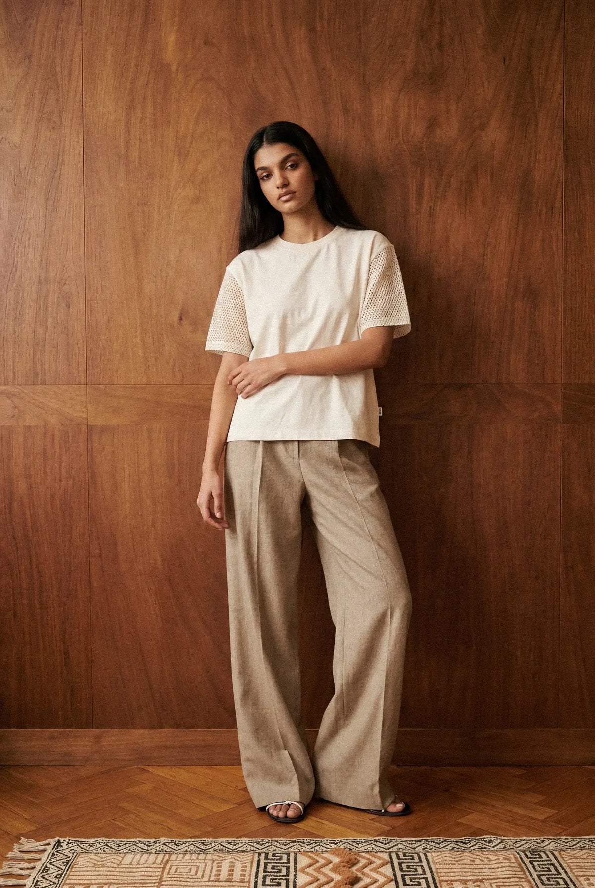 Crochet Detail Boxy Tee in Cream TEE ATTIR-WOMEN