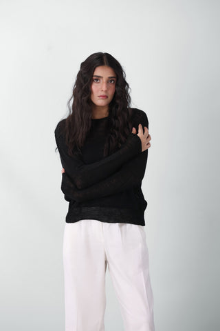 Knitted Sheer Top in Black