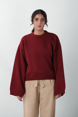 Fluffy Oversized Knitted Jumper in Rosewood
