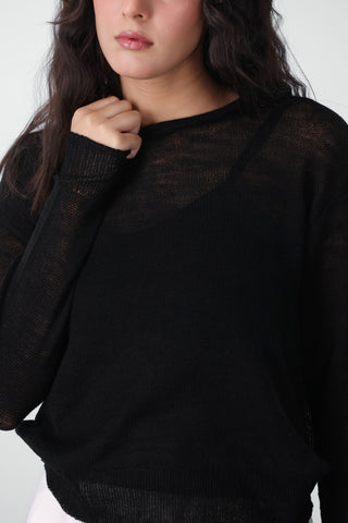 Knitted Sheer Top in Black